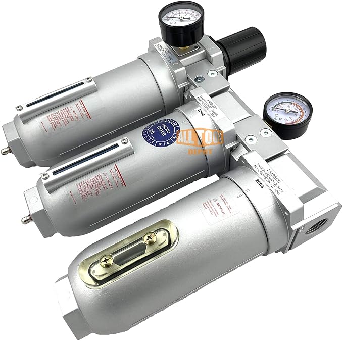 1" NPT SUPER DUTY Industrial Grade Filter Regulator Coalescing Desiccant Dryer System For Compressed Air Lines, Metal Bowls, Great For Paint Spray And Plasma Cutter (MANUAL DRAIN)
