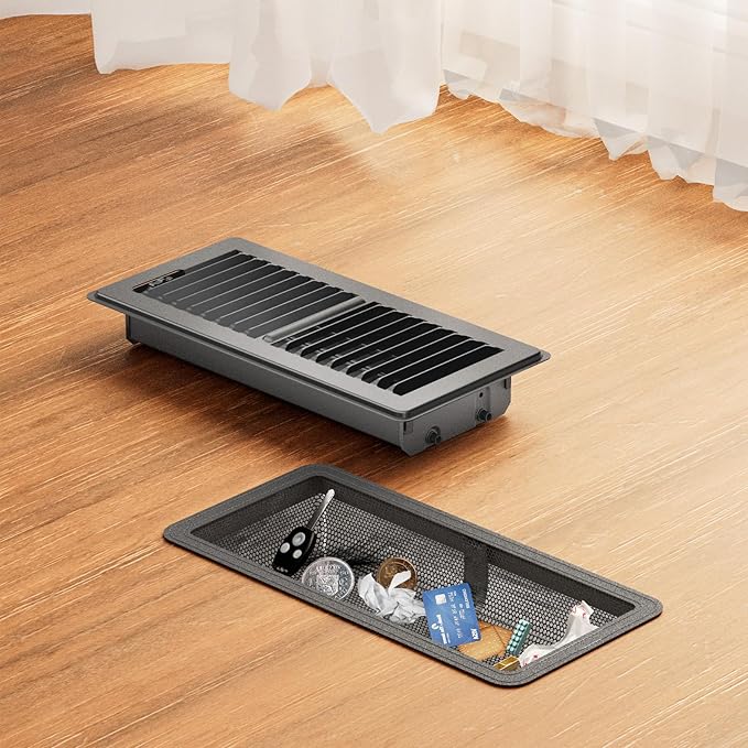 Floor Register 4 x 10 Inch, HG Power Heavy Duty Floor Vent Covers for Home with Screen Net, Adjust Metal Rust Proof Finish Air Vent for Kitchen, Heat, Office