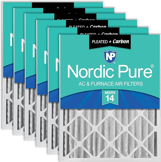 Nordic Pure 20x20x4 (Actual Size: 19 1/2 x 19 1/2 x 3 5/8) Pleated Air Filters MERV 14 Plus Carbon 6 Pack