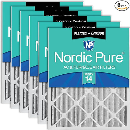 Nordic Pure 16x24x4 (Actual Size: 15 3/8 x 23 3/8 x 3 5/8) Pleated Air Filters MERV 14 Plus Carbon 6 Pack
