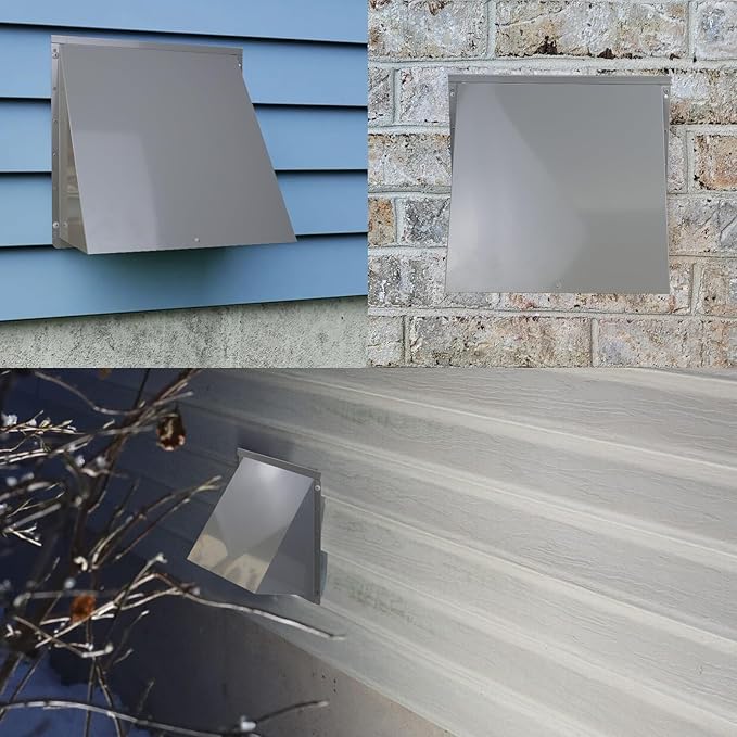6 Inch Hooded Wall Vent with Screen and Damper,6 Inch Exhaust Vent Cover Cap for Outdoor Kitchen Range Hood Dryer Ventilation,Outside Wall Mount Extractor for House Air Exhaust, Galvanized Steel,Gray