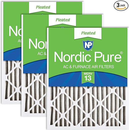Nordic Pure 20x25x2 (Actual Size: 19 1/2 x 24 1/2 x 1 3/4) Pleated MERV 13 Air Filters 3 Pack
