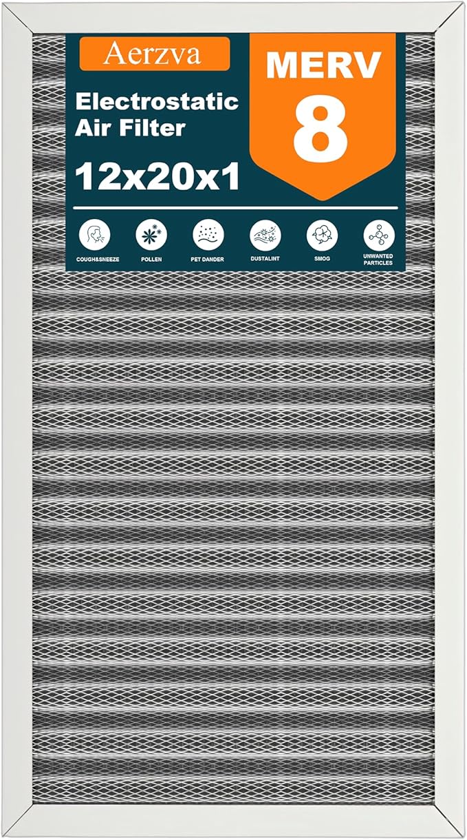 12x20x1 Reusable Air Filter, Washable, MERV 8, Permanent Electrostatic Air Filter, Lasts a Lifetime, Breathe Safely at Home or in the Office