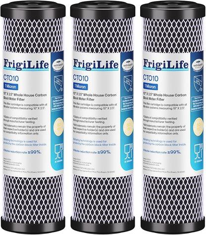 1 Micron 10" x 2.5" Whole House CTO Carbon Sedimen Water Filter Compatible DuPont WFPFC8002, WFPFC9001, SCWH-5, WHCF-WHWC, FXWTC, RO Unit for Under Sink & Countertop Filtration System,3Pack
