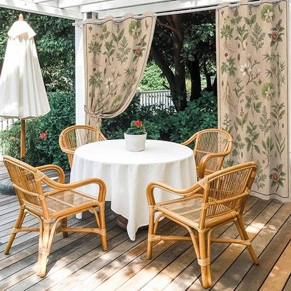 Vintage Outdoor Curtains for Patio Grass Herbal Botanical Garden Plants Waterproof Outside Curtains with Grommet Top Weatherproof Curtain for Cabana Pergola Gazebo, 1 Panel, 54" W x 108" L