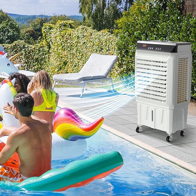 VEVOR Evaporative Air Cooler,2100 CFM 13X34 inch Air Cooler,3 Speeds and 12H Timer Portable Air Conditioner,Energy-Saved Swamp Cooler for party,pool and patio,7 Gal Water Tank & 750 Sq.Ft