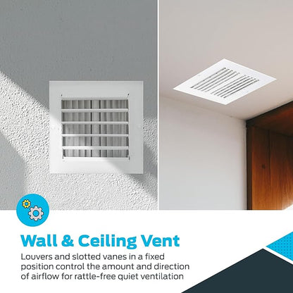 EZ-FLO 6 x 6 Inch (Duct Opening) Air Vent Cover for Wall or Ceiling, Two-Way Ventilation Register, Solid Steel HVAC Register Cover, White, 61660