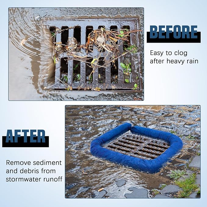 4 Pcs Sediment Filter Erosion Control Blanket Silt Fence Sock with Stuffers Drain Stormwater Sediment Filter for Erosion Control and Storm Drain Protection (Blue)