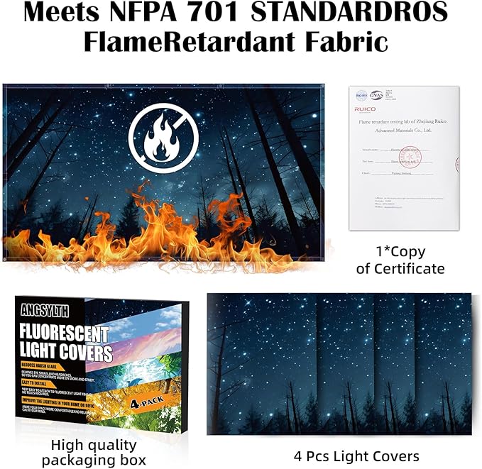 4 Pcs Fluorescent Light Covers - Classroom, Office 4 x 2 Feet Flame Retardant Magnetic Covers for Ceiling Lights Filters (Forests & Starry Sky-2)