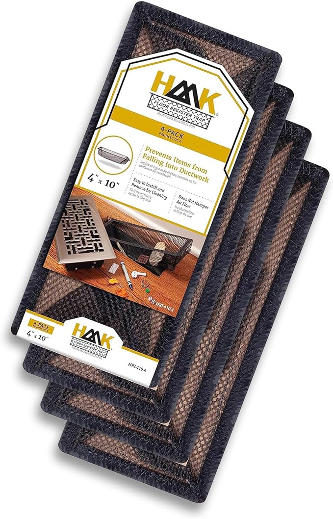 HAAK - Floor Vent Cover Trap, Durable Screen That Attaches Easily to Vent Covers for Home Floor, 4-Pack Air Vent Filters for Trapping Debris, Easy to Install and Remove, 4 x 10 inches Each