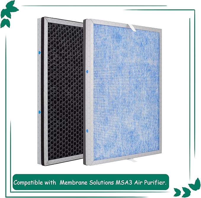 MSA3/MSA3S Filter Replacement, Compatible with Membrane Solutions MSA3 and MSA3S Smart Air Purifier, 【Upgraded】3-in-1 H13 True HEPA Filter, 2 Pack