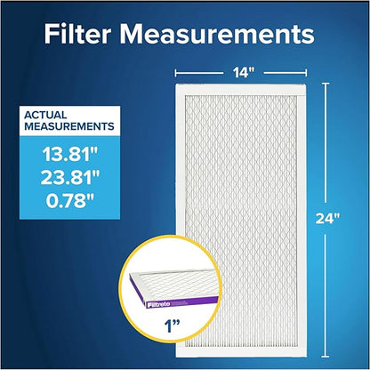 Filtrete 14x24x1 AC Furnace Air Filter, MERV 12, MPR 1500, CERTIFIED asthma & allergy friendly, 3 Month Pleated 1-Inch Electrostatic Air Cleaning Filter, 2-Pack (Actual Size 13.81x23.81x0.78 in)