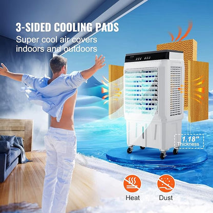 VEVOR Evaporative Air Cooler,2100 CFM 13X34 inch Air Cooler,3 Speeds and 12H Timer Portable Air Conditioner,Energy-Saved Swamp Cooler for party,pool and patio,7 Gal Water Tank & 750 Sq.Ft