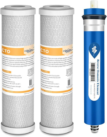 Membrane Solutions 75 GPD FX12P and FX12M Replacement Filters Combo Pack for GE GXRM10RBL GXRM10G RO System, Reverse Osmosis Membrane and Carbon Filters