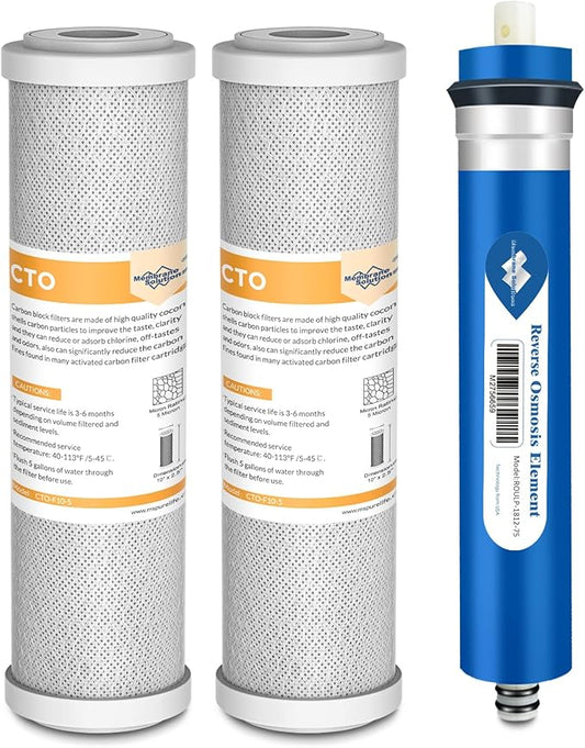 Membrane Solutions 75 GPD FX12P and FX12M Replacement Filters Combo Pack for GE GXRM10RBL GXRM10G RO System, Reverse Osmosis Membrane and Carbon Filters