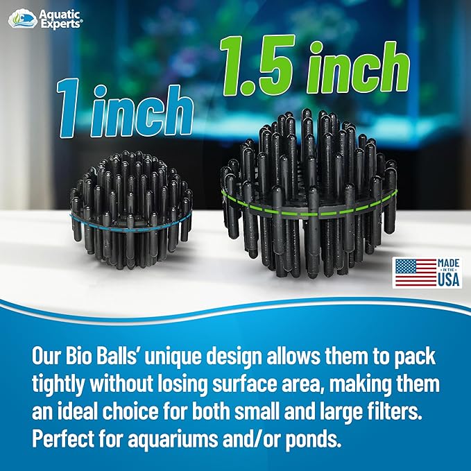 Aquatic Experts 1" Small Bio Balls for Aquariums & Small Ponds – Biological Filter Media for Canister Filters, Sumps & Wet/Dry Systems, Made in USA (1250 Count + Five 10" x 12" Mesh Bags)