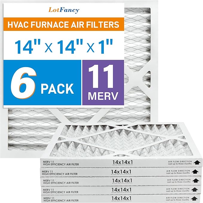 LotFancy 14x14x1 Air Filter MERV 11 6-Pack, Electrostatic Pleated AC Furnace Air Filter, Captures Dust, Smog & Pet Dander, Actual Size: 13.75"x13.75"x0.75"