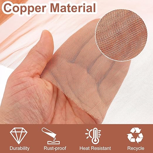uxcell Copper Mesh, 47.2" x 15.7" 100 Mesh Pure Copper Wire Mesh Dense Filter Screen Mesh for Hole Blocking Gardening Sealing Distilling