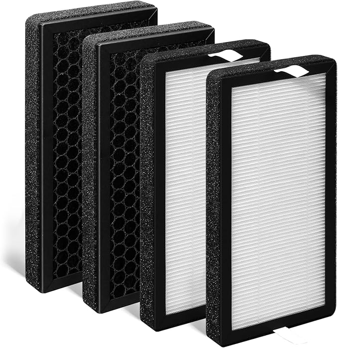 4PackAP-DT10FL Replacement Filter Compatible with FTotalClean Desktop Air Purifier,Part# AP-DT10BK and AP-DT10WT,3-in-1 Ture HEPA Filter and Activated Carbon Filter (4)