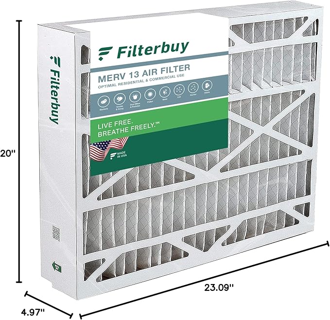 Filterbuy 21x23.5x5 Air Filter MERV 13 Optimal Smoke & Allergy Defense (1-Pack), Pleated HVAC AC Furnace Filters for Trane Perfect Fit & American Standard (Actual Size: 20.00 x 23.09 x 4.97)