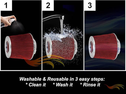 RED 3.5" 89 mm Inlet Cold Air INTAKE Cone Replacement Performance Washable Clamp-On Dry Air Filter