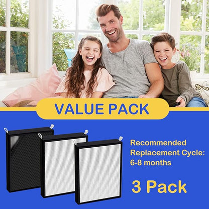 3 Pack True HEPA/Carbon Filters Replacement Compatible with NUWAVE OxyPure Large Area Smart Air Cleaner Purifier Models 47001, 47002, 47003, 47004, 47005, and 47006., Activated Carbon + HEPA Combo