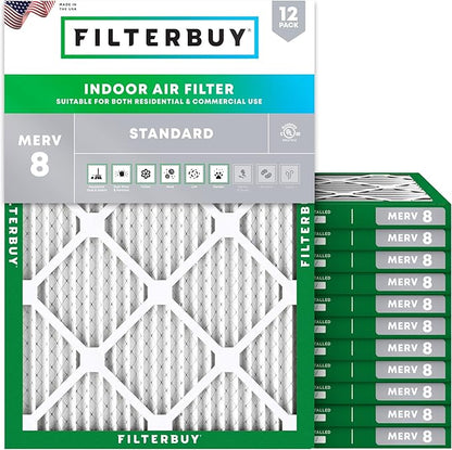 Filterbuy 24x28x1 Air Filter MERV 8 Essential Dust & Allergy Defense (12-Pack), Electrostatic Pleated HVAC AC Furnace Filters Replacement, Made in USA (Actual Size: 23.50 x 27.50 x 0.75)