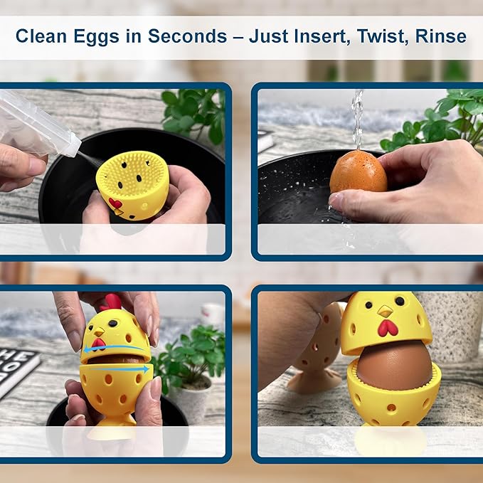 Egg Washer for Fresh Eggs, Egg Scrubber for Fresh Eggs, 2 Reusable Silicone Chicken Shaped Scrubs, Chicken Egg Cleaner, Eggshell Cleaner for Poultry Farm, Housewife Tools Vegetable Processing (Yellow)