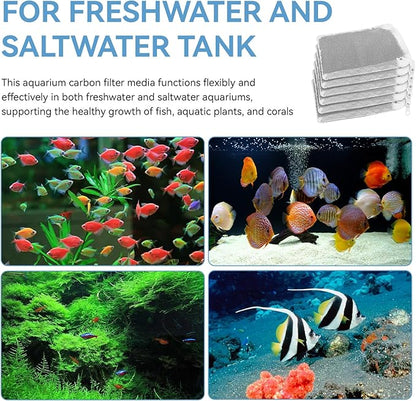 A1384 Activated Carbon Inserts for AquaClear 50 Filter, Aquariu Filter Replacement Media for Fluval up to 30-50 Gallons Aquariums, Fish Tank Activated Charcoal for Remove Odors, 6 Pack(80g/Bag)