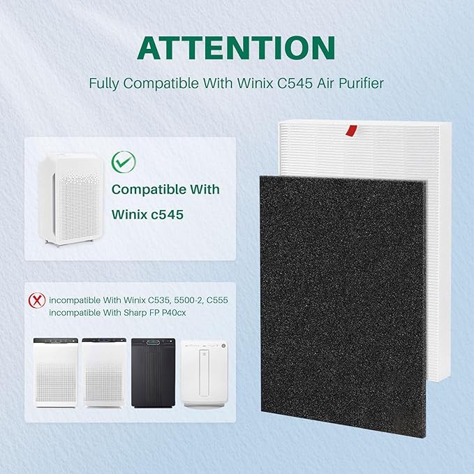 10 Pack C545 Replacement HEPA Filter Compatible with Winix C545 | Ture HPEA Filter S Only, Part number 1712-0096-00 and 2522-0058-00, 2 True HEPA Filter + 8 Activated Carbon Filters