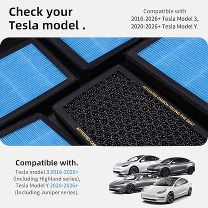 Air Conditional Replacement with Activated Carbon for Tesla Model 3/Y HEPA Cabin Air Filter Accessories 2016-2024 2025 Juniper Highland Upgraded Version(4 Pack)