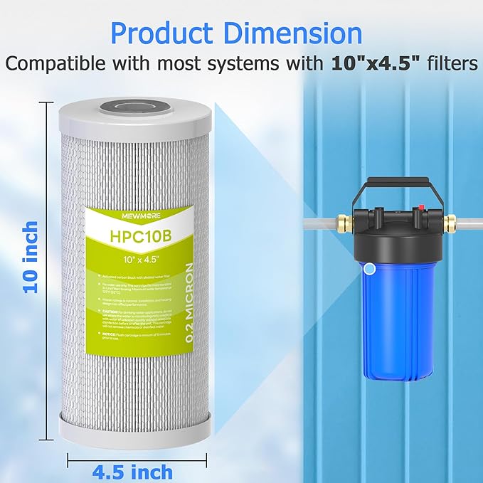 0.2 Micron 10" x 4.5" Water Filter with Pleated Polyester & Activated Carbon Block Composite Water Filter, Compatible with HHB10 and 10" Big Housings for Whole House, RVs, Boats - 1 Pack