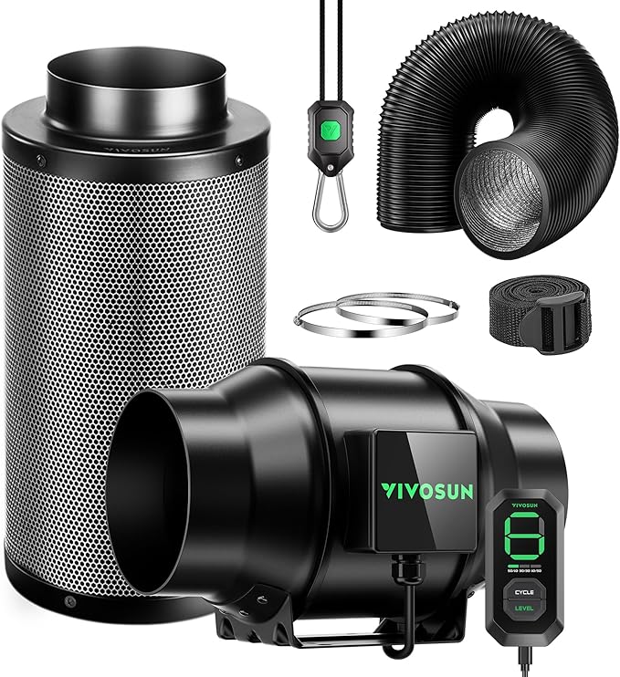 VIVOSUN Smart Air Filtration G6 Kit 6", AeroZesh G6 Inline Duct Fan with E12 Speed Controller, Carbon Filter & 8' Ducting, Cooling & Ventilation System for Grow Tents, Indoor Gardening, Hydroponics