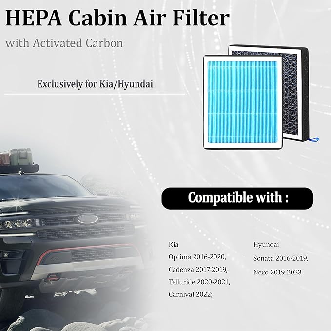 CF12159 Cabin Air Filter With Activated Carbon For Sonata 2016-2019,Nexo 2019-2023;Optima 2016-2020,Cadenza 2017-2019, Telluride 2020-2021,Carnival 2022; G70 2024
