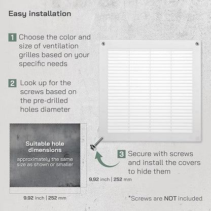 Vent Systems 10" x 10" Inch (Opening Dimensions) - Pack of 50 - Plastic White Soffit Vent Cover - Flat Square Air Vent Grille - Air Vent Deflector - HVAC 12" x 12" Inch (Overall Dimensions)