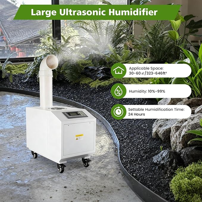 Ultrasonic Industrial Agricultural Humidifer Commercial Humidifier for Plants Large Volume (3kg/H) Automatic Mist Cooling Sprayer 160M³/H Airflow for Warehouse Greenhouse Garden Industrial