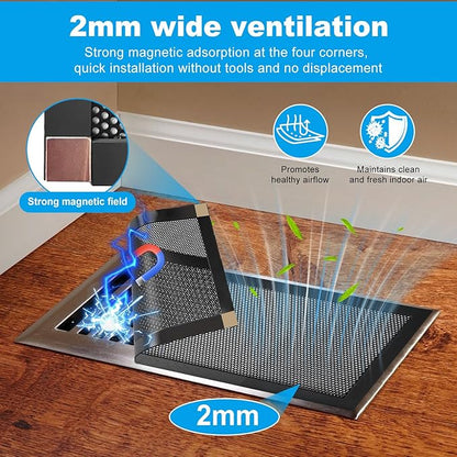 4-Pack 5"x13" Powerful Magnetic Vent Covers - Super Strong Neodymium Magnets, No Slip & No Drill Needed - Secure Fit for Floor/Wall/Ceiling Registers - Durable Air Vent Screen (Black, 5x13)