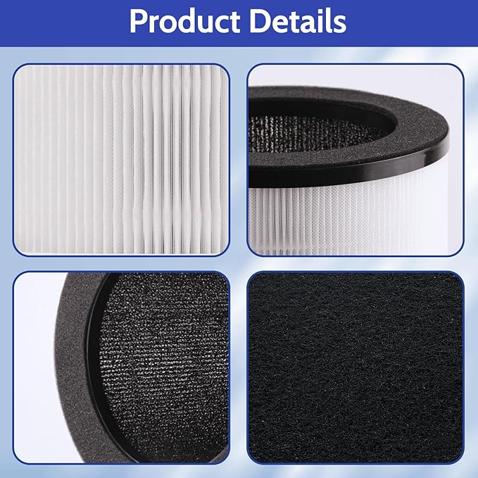 M02 Replacement Filter Compatible with Mooka M02 Air Purifier, M02 H13 True HEPA and Pre-Filter 3-in-1 High-Efficiency 3 Stages Filtration, 2 Pack