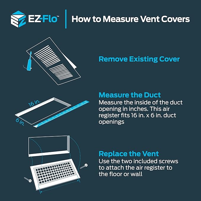 EZ-FLO 16 x 6 Inch (Duct Opening) White Air Vent Cover for Wall or Ceiling, Two-Way Ventilation Register, Solid Steel HVAC Cover, 61663 (Pack of 2)