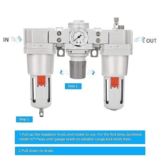 NANPU 1" NPT Air Filter, Regulator & Lubricator (FRL) Combo - Water/Oil Trap Separator - Pressure Gauge(0-150 psi), 5 Micron Brass Element, Semi-Auto Drain, Poly Bowl, Metal Bracket