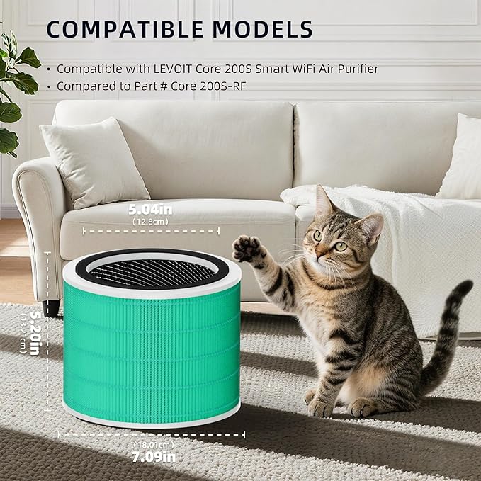 Funmit Core 200S Replacement Filter for LEVOIT Core 200S Smart WiFi Air Purifier, 3-in-1 H13 True HEPA Filter Replacement and High-Efficiency Activated Carbon, Part#Core 200S-RF, 3 Pack