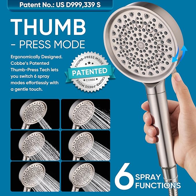 Cobbe Filtered Shower Head with Handheld, 6 Spray Modes, Water Softener Filters - Remove Chlorine, Reduce Dry Skin - Brushed Nickel