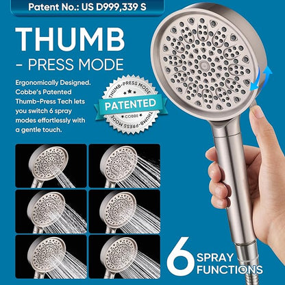 Cobbe Filtered Shower Head with Handheld, 6 Spray Modes, Water Softener Filters - Remove Chlorine, Reduce Dry Skin - Brushed Nickel