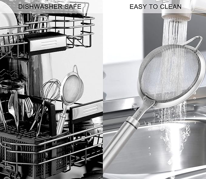 304 Stainless Steel Fine Mesh Strainers for Kitchen, Colander-Skimmer with Handle, Sieve Sifters for Food, Tea, Rice, Oil, Noodles, Fruits, Vegetable 5.51 inch Medium