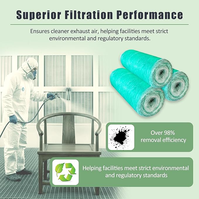 Fiberglass Paint Booth Filter Roll for Spray Booth 15-Gram Green 200ft (30" x 200ft)