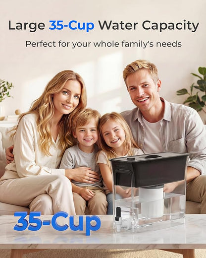 Waterdrop TDS Reduction Water Filter Pitcher, 6-Stage Advanced Filtration, Reduces TDS, Chlorine, PFOA/PFOS and More for Healthier, Lasts Up to 2 Months, 35-Cup, Long-Life Dispenser (with 1 Filter)