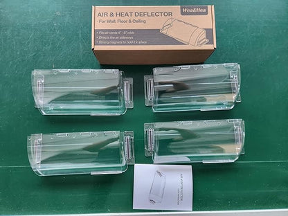 4 Pack Adjustable Air Vent Deflector, 9”-15” Transparent Deflector for Ceiling Registers, Floor, Sidewall (4)