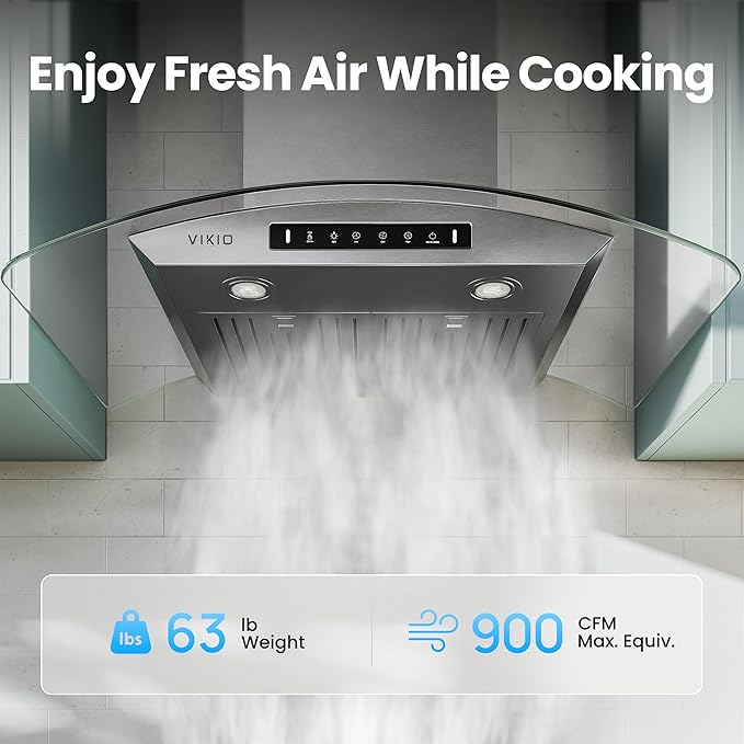 36" Wall Mount Range Hood Tempered Glass 900 CFM, Kitchen Chimney Vent Stainless Steel, with Gesture Sensing and Touch Control Switch Panel, 3-Speed Exhaust Fan Permanent Filter
