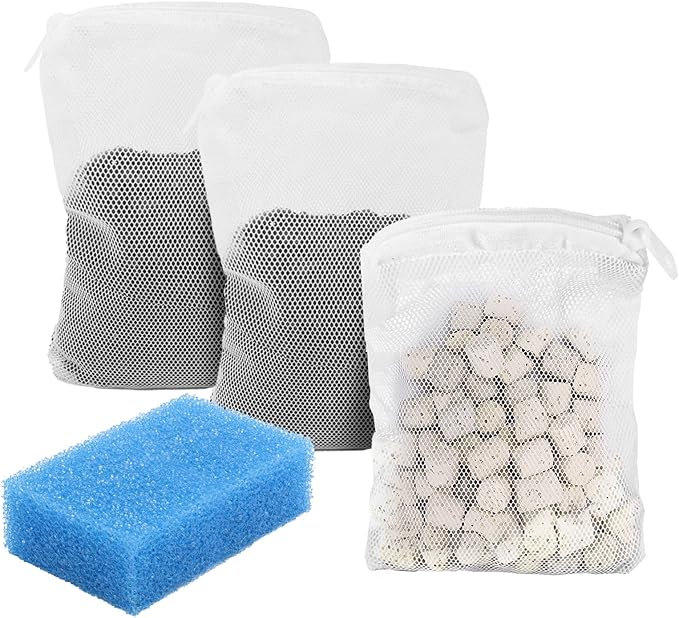 Aquarium Media Maintenance Kit Replacement for Fluval AC50 Power Filter, Includes 1 Blue Foam Filters, 1 Pack Ceramic Rings and 2 Activated Carbon Bag, for 20-to-50 Gallon Aquariums