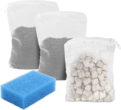 Aquarium Media Maintenance Kit Replacement for Fluval AC50 Power Filter, Includes 1 Blue Foam Filters, 1 Pack Ceramic Rings and 2 Activated Carbon Bag, for 20-to-50 Gallon Aquariums